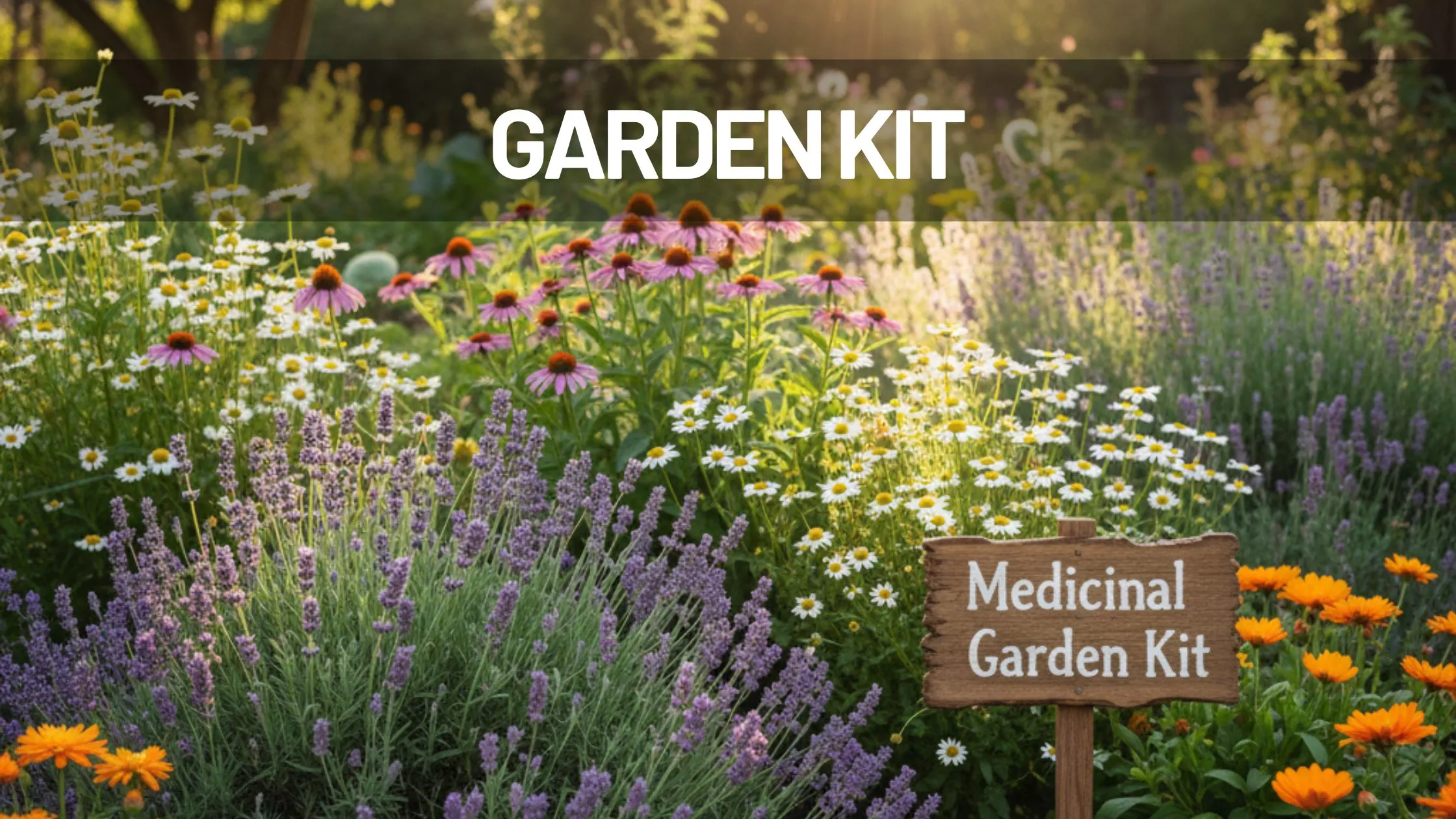 Medicinal Garden Kit backyard garden with lavender, chamomile, echinacea, and calendula herbs